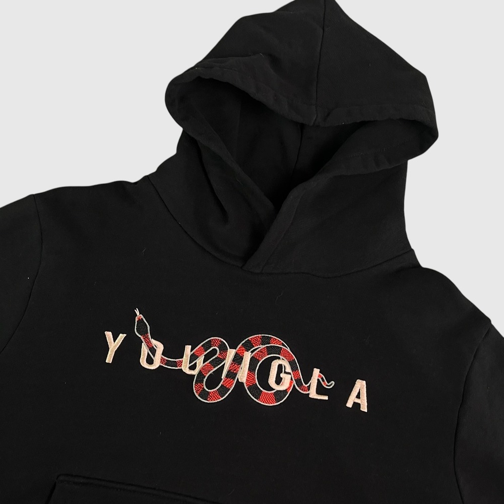 YoungLA 510 Snake Logo Hoodie Men's Medium Black Embroidered Graphic Sweatshirt